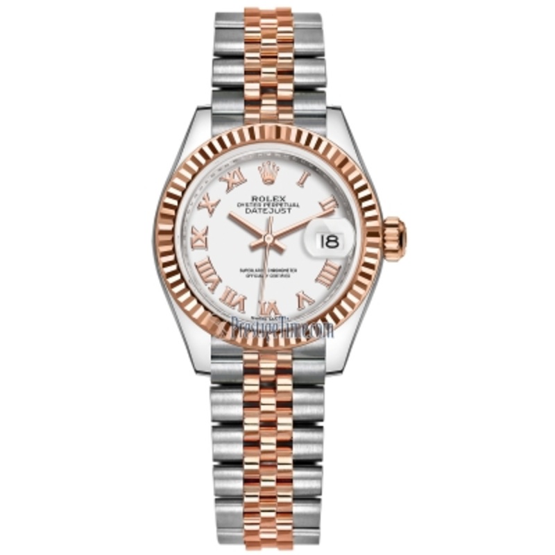 279171 White Roman Jubilee Rolex Lady Datejust 28mm Stainless Steel and Everose Gold Ladies Watch