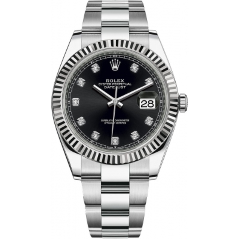 126334 Black Diamond Oyster Rolex Datejust 41mm Stainless Steel Mens Watch