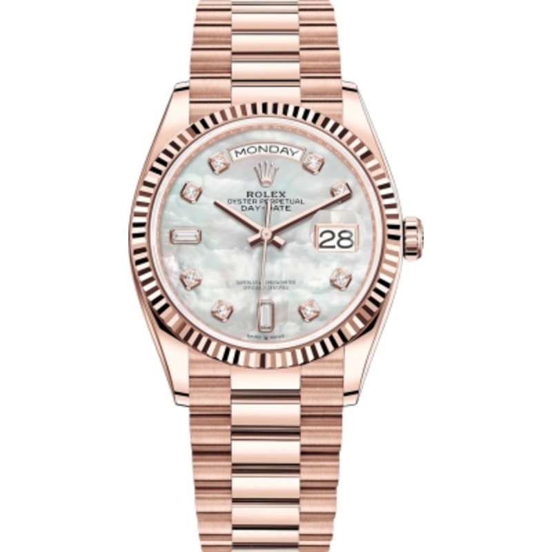 128235 MOP Diamond Rolex Day-Date 36mm Everose Gold Midsize Watch