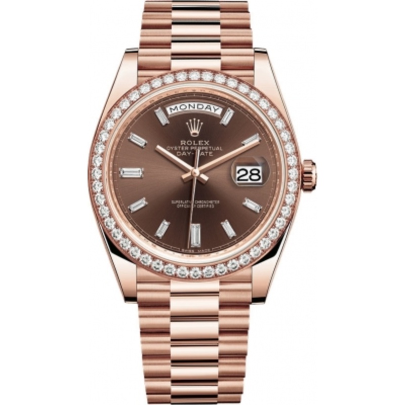 228345RBR Chocolate Baguette Index Rolex Day-Date 40mm Everose Gold Mens Watch
