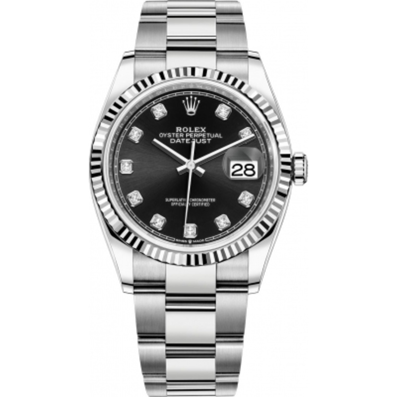 126234 Black Diamond Oyster Rolex Datejust 36mm Stainless Steel Midsize Watch