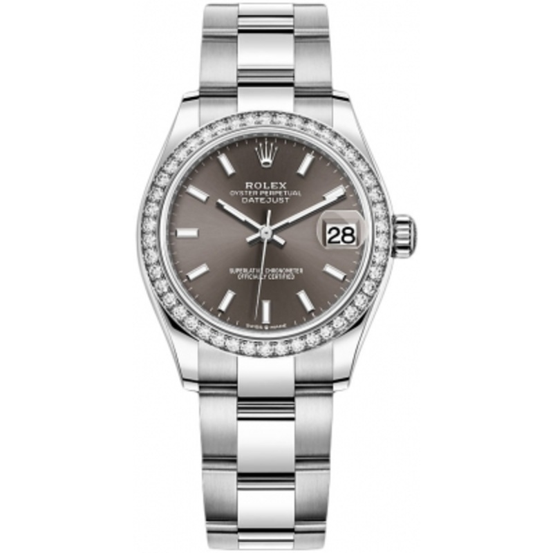 278384rbr Dark Grey Index Oyster Rolex Datejust 31mm Stainless Steel Ladies Watch