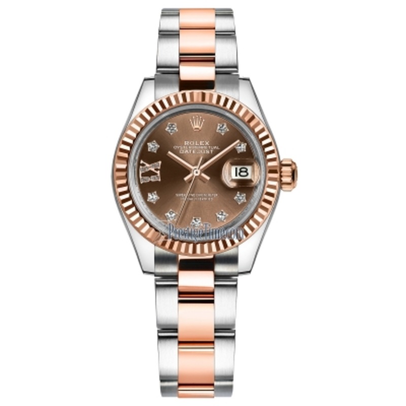279171 Chocolate 17 Diamond Oyster Rolex Lady Datejust 28mm Stainless Steel and Everose Gold Ladies Watch