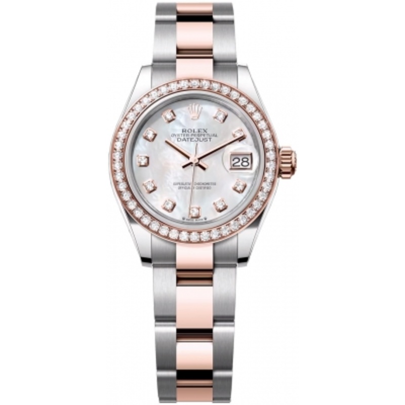 279381RBR MOP Diamond Oyster Rolex Lady Datejust 28mm Stainless Steel and Everose Gold Ladies Watch