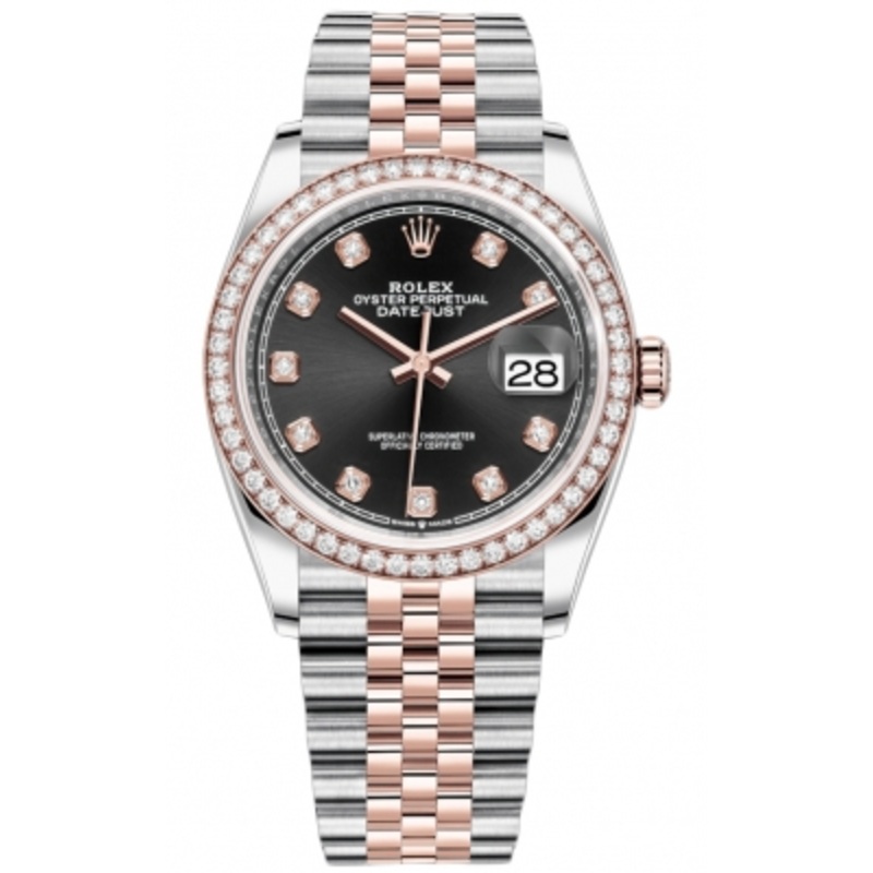 126281RBR Black Diamond Jubilee Rolex Datejust 36mm Stainless Steel and Rose Gold Ladies Watch