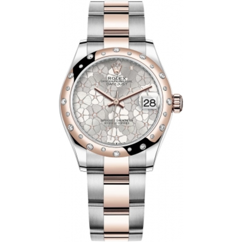 278341rbr Silver Floral Oyster Rolex Datejust 31mm Stainless Steel and Rose Gold Ladies Watch
