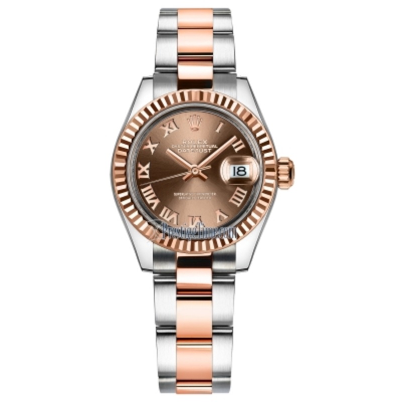 279171 Chocolate Roman Oyster Rolex Lady Datejust 28mm Stainless Steel and Everose Gold Ladies Watch