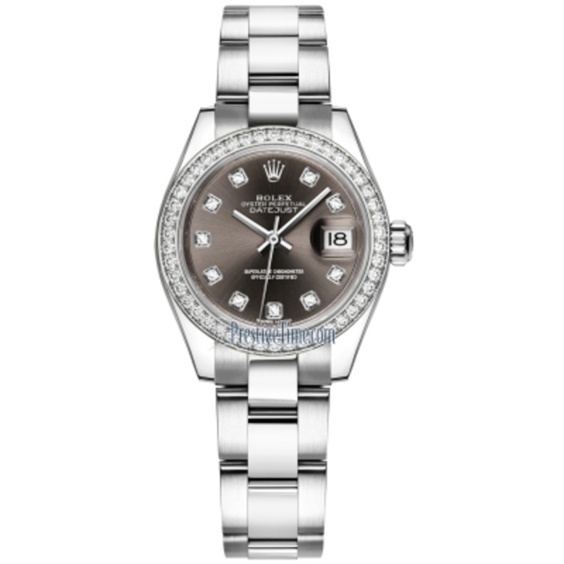 279384RBR Dark Grey Diamond Oyster Rolex Lady Datejust 28mm Stainless Steel Ladies Watch