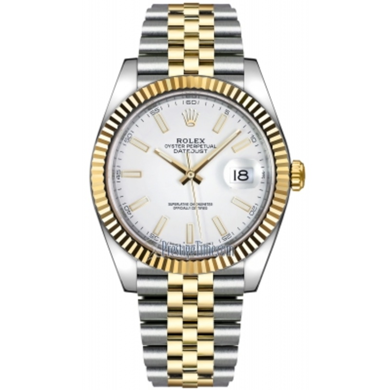126333 White Index Jubilee Rolex Datejust 41mm Stainless Steel and Yellow Gold Mens Watch