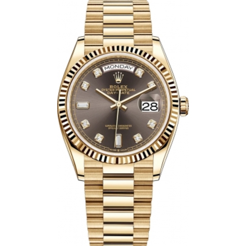 128238 Dark Grey Diamond Rolex Day-Date 36mm Yellow Gold Midsize Watch