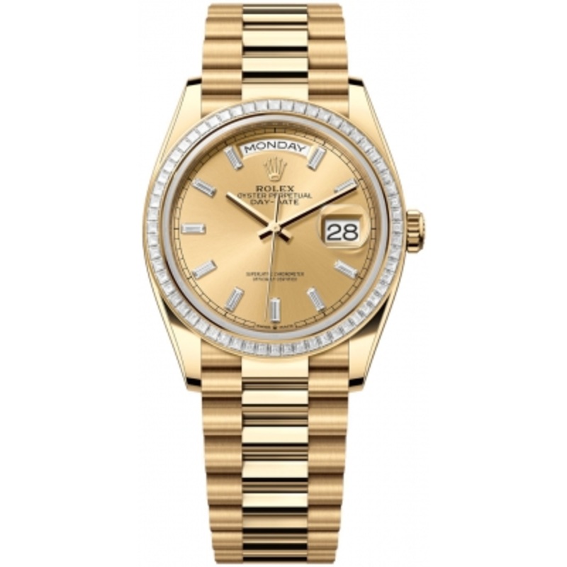 128398TBR Champagne Baguette   Rolex Day-Date 36mm Yellow Gold Midsize Watch