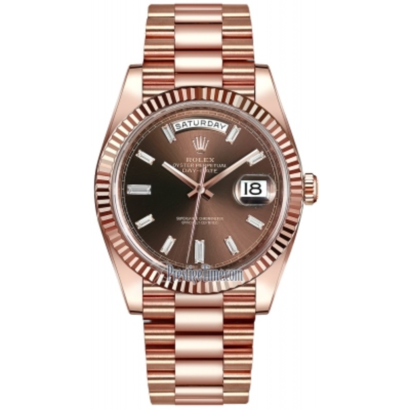 228235 Chocolate Baguette Index Rolex Day-Date 40mm Everose Gold Mens Watch