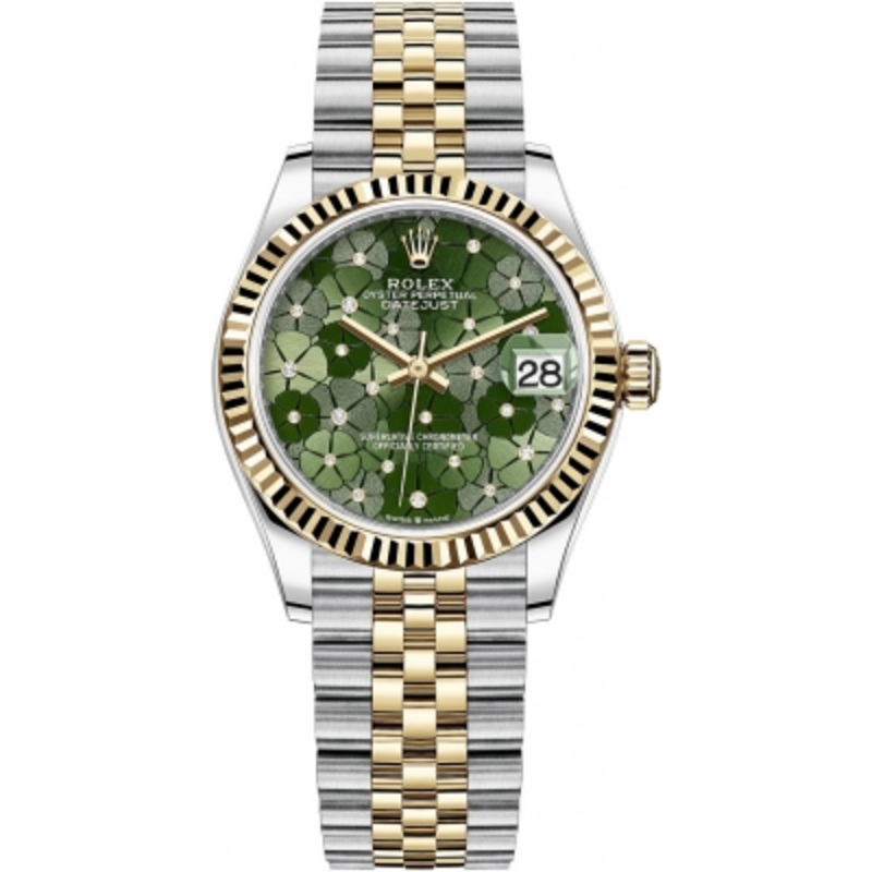 278273 Olive Green Floral Jubilee Rolex Datejust 31mm Stainless Steel and Yellow Gold Ladies Watch
