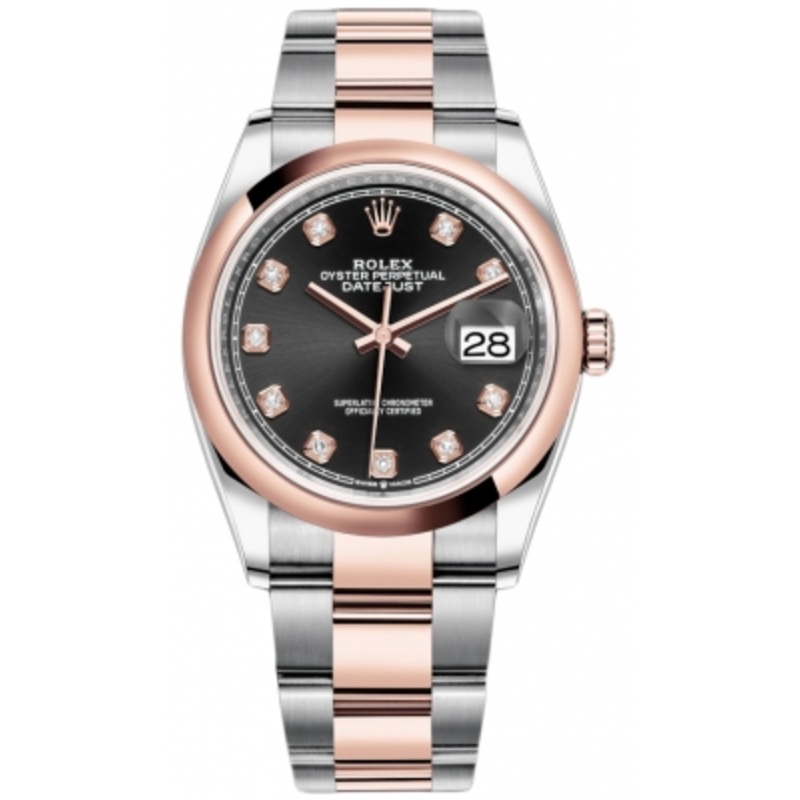126201 Black Diamond Oyster Rolex Datejust 36mm Stainless Steel and Rose Gold Ladies Watch