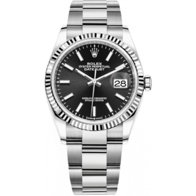 126234 Black Index Oyster Rolex Datejust 36mm Stainless Steel Midsize Watch