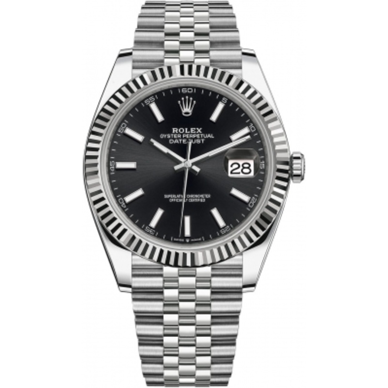 126334 Black Index Jubilee Rolex Datejust 41mm Stainless Steel Mens Watch