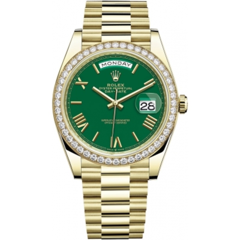 228348RBR Green Roman Rolex Day-Date 40mm Yellow Gold Mens Watch