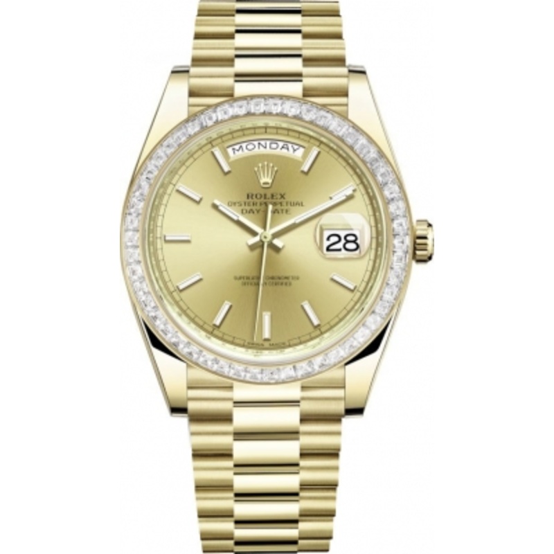228398TBR Champagne Index Rolex Day-Date 40mm Yellow Gold Mens Watch
