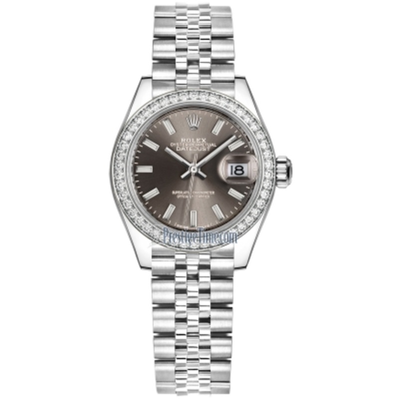 279384RBR Dark Grey Index Jubilee Rolex Lady Datejust 28mm Stainless Steel Ladies Watch