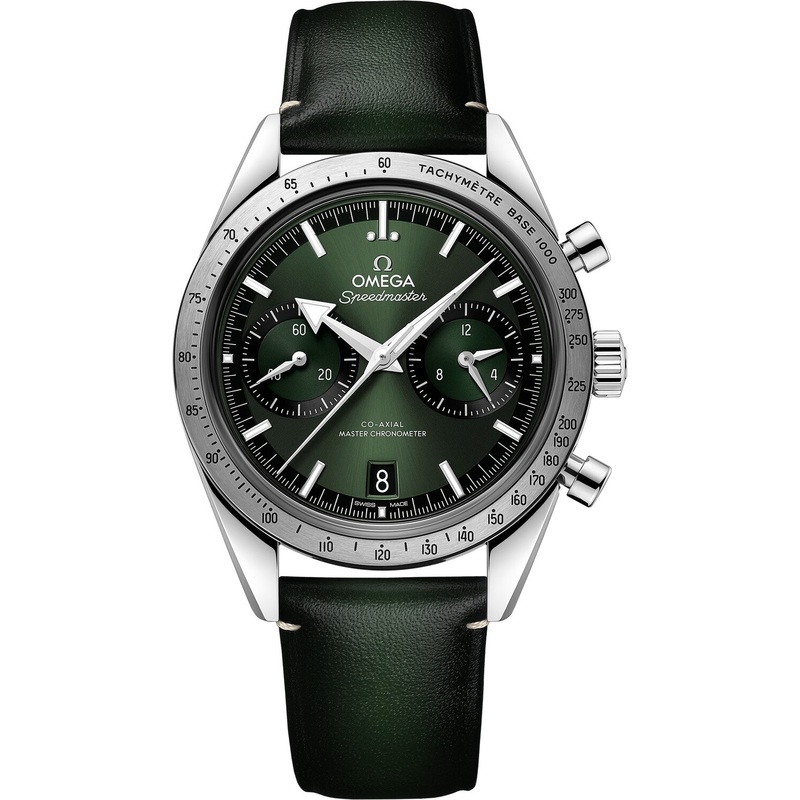 Omega Speedmaster 57 Coaxial Chronometer Chronograph Green Dial 40.5mm on Strap