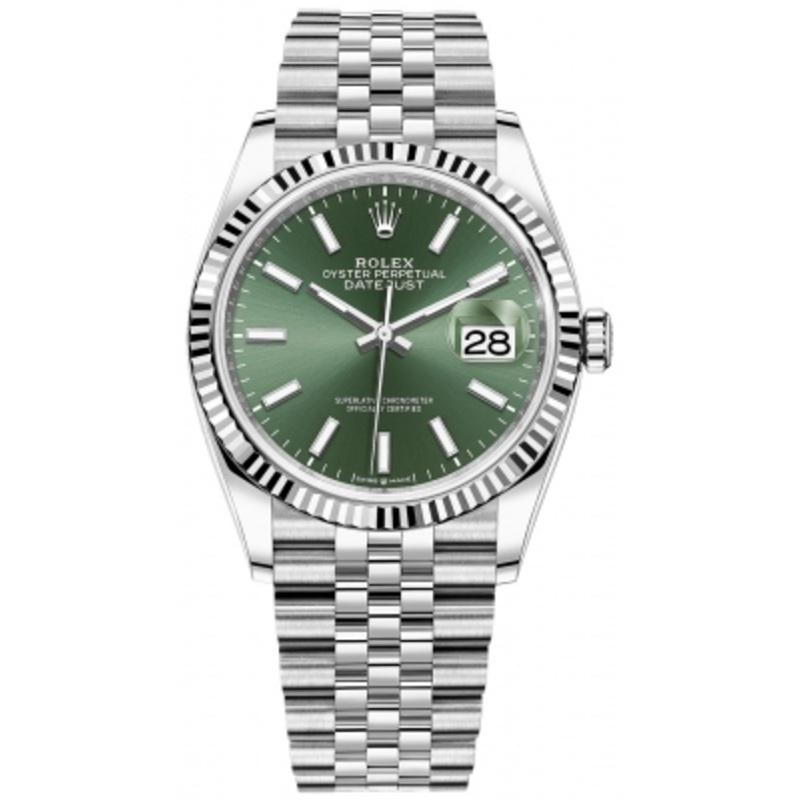 126234 Mint Green Index Jubilee Rolex Datejust 36mm Stainless Steel Midsize Watch