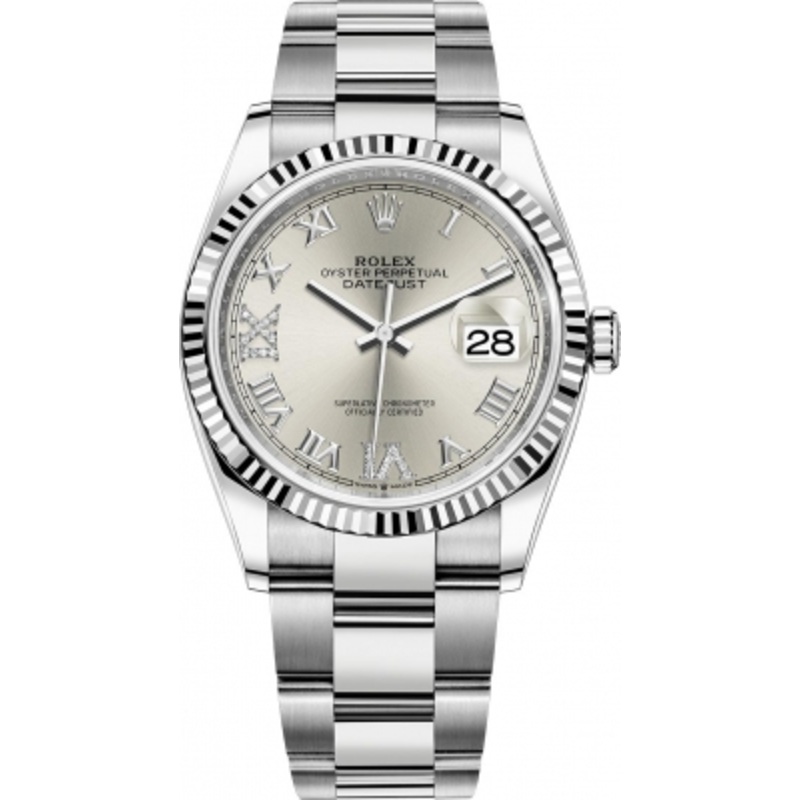 126234 Silver Roman VI IX Oyster Rolex Datejust 36mm Stainless Steel Midsize Watch