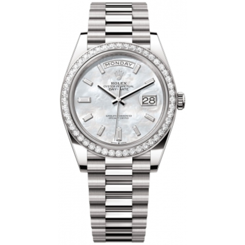 228349RBR MOP Baguette   Rolex Day-Date 40mm White Gold Mens Watch