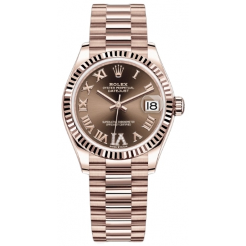 278275 Chocolate VI Roman President Rolex Datejust 31mm Everose Gold Ladies Watch