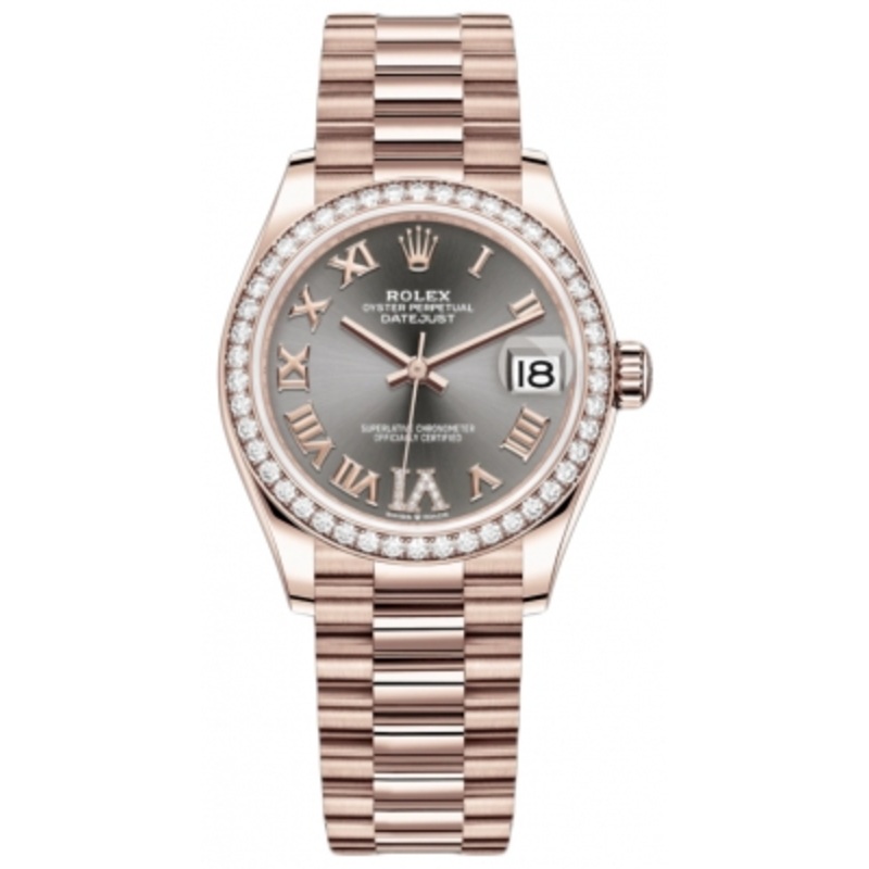 278285rbr Rhodium VI Roman President Rolex Datejust 31mm Everose Gold Ladies Watch