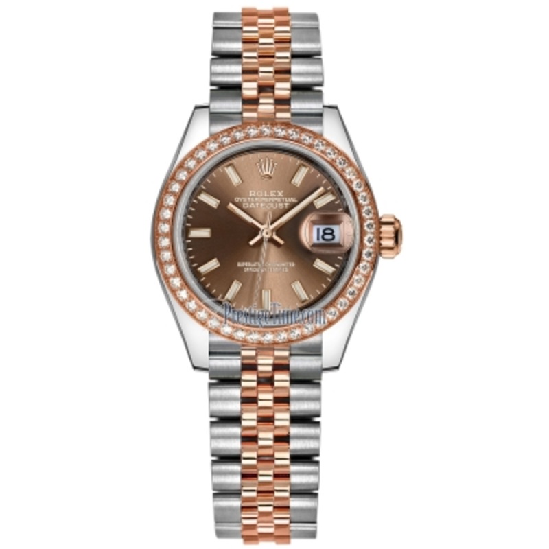 279381RBR Chocolate Index Jubilee Rolex Lady Datejust 28mm Stainless Steel and Everose Gold Ladies Watch