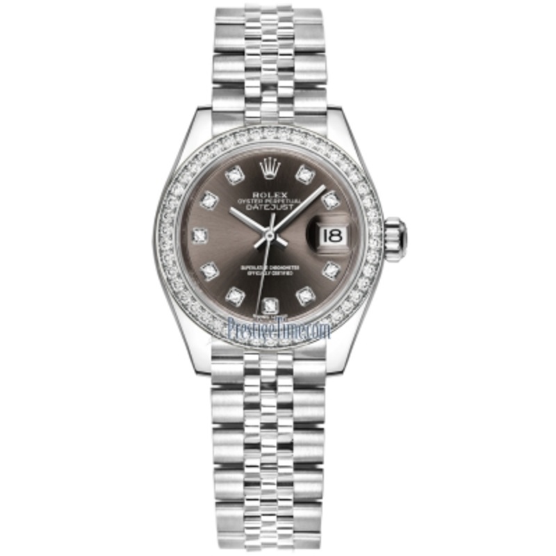 279384RBR Dark Grey Diamond Jubilee Rolex Lady Datejust 28mm Stainless Steel Ladies Watch