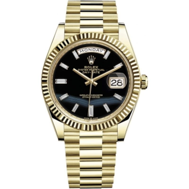228238 Onyx Baguette Rolex Day-Date 40mm Yellow Gold Mens Watch